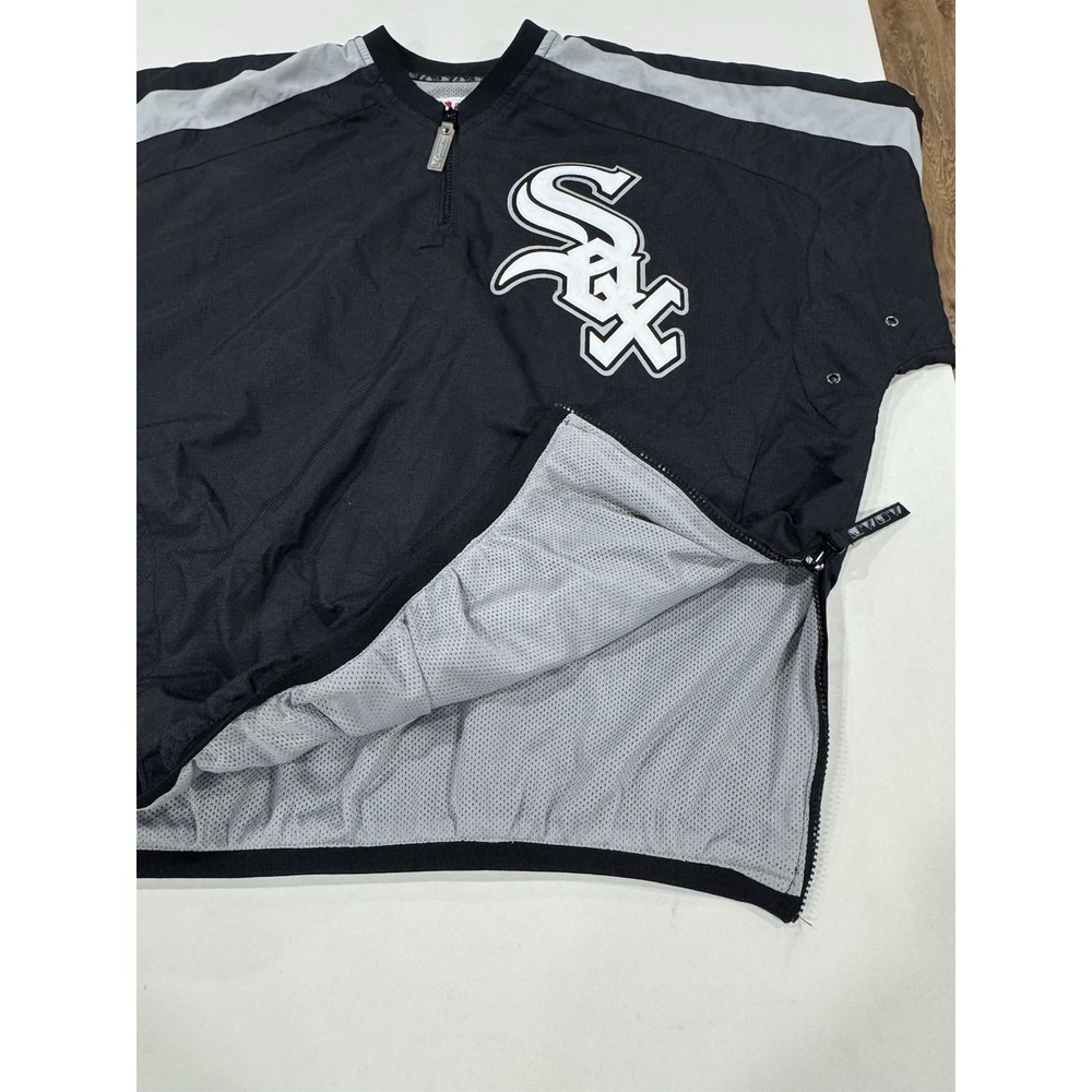 VINTAGE Chicago White Sox Jacket Men M Black Windbreaker Dugout 1/4 Zip Majestic - Picture 9 of 10